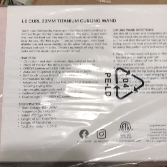 Lange Le Curl  32 mm Titanium curling wand blush - Picture 2 of 4